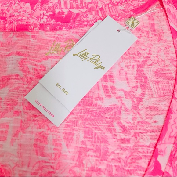 Lilly Pulitzer Etta V-Neck Top-Roxie Pink PB Anniversary Toile-NWT - Picture 8 of 11